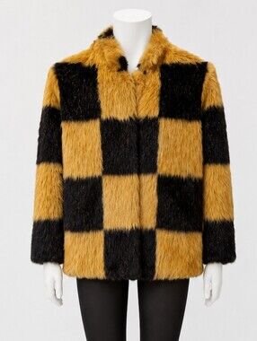 STAND STUDIO | Nani Faux Fur Checkerboard Coat Girls 10Y Black Tan